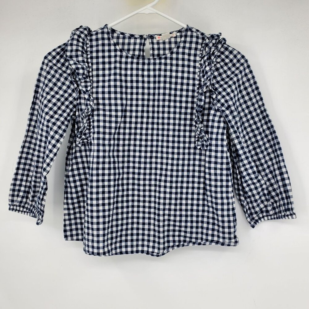 Crewcuts by J. Crew Black and White Gingham Plaid Ruffle Accents Shirt 10